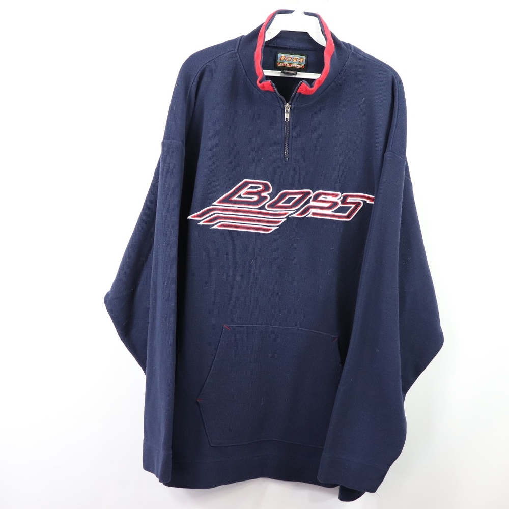90s Boss Mens XL Spell Out Half Zip Sweater Blue